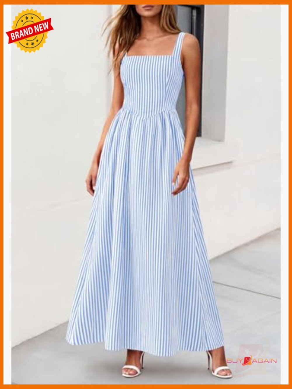 Maxi Dress Summer Striped Sundress Smocked A Line Long Flowy Beach Vacation - Picture 2 of 7